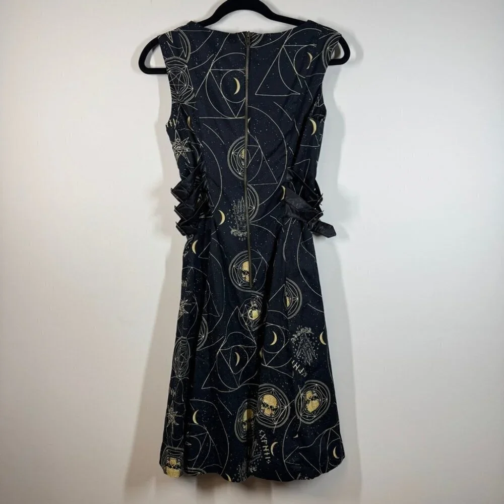 Spin Doctor Hell Bunny Y2K Pentagram Constellations Gothic Black Mini Dress S - Picture 9 of 15